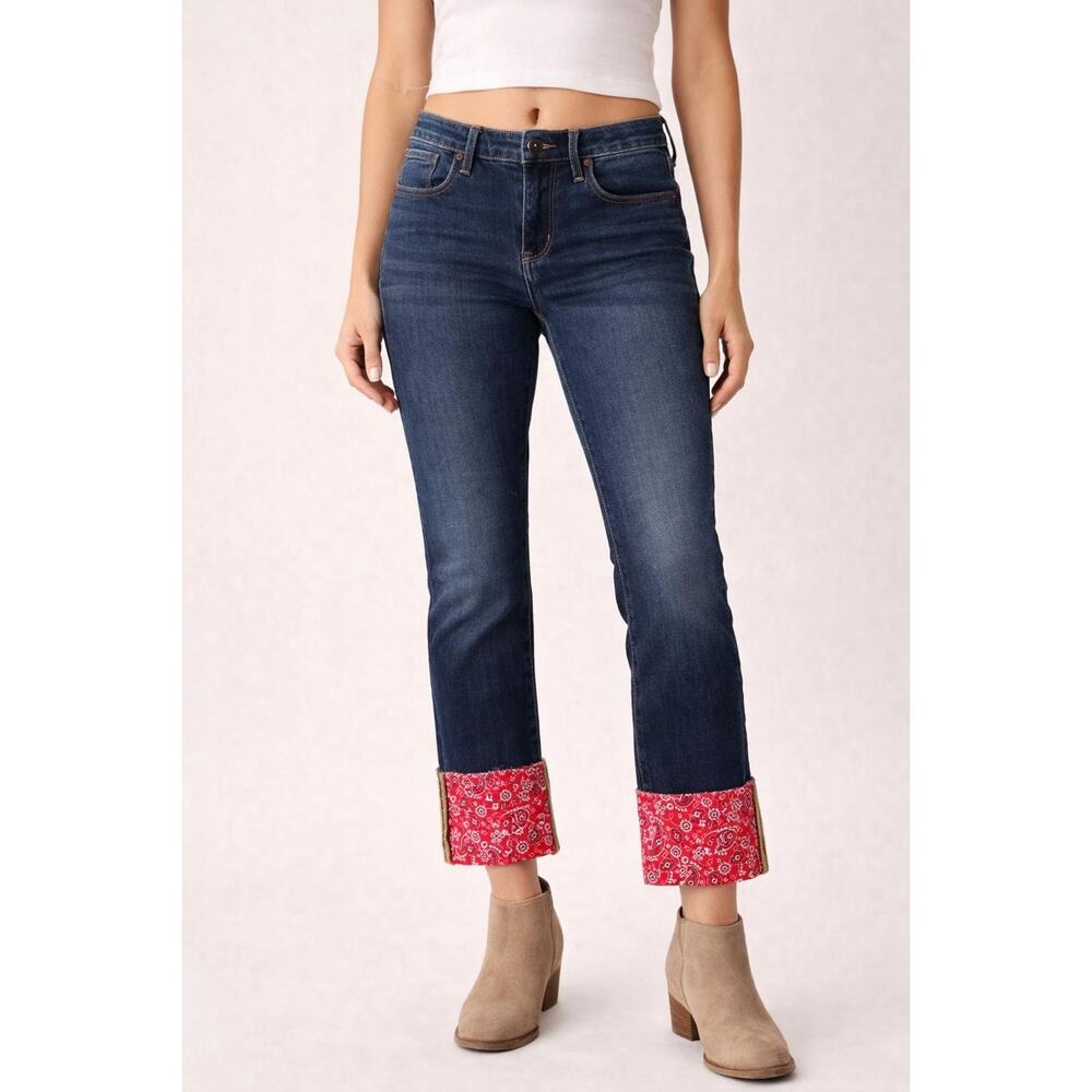 Driftwood Colette Bandana Cuff Crop Jeans Women's 27 Blue Denim Boho Western